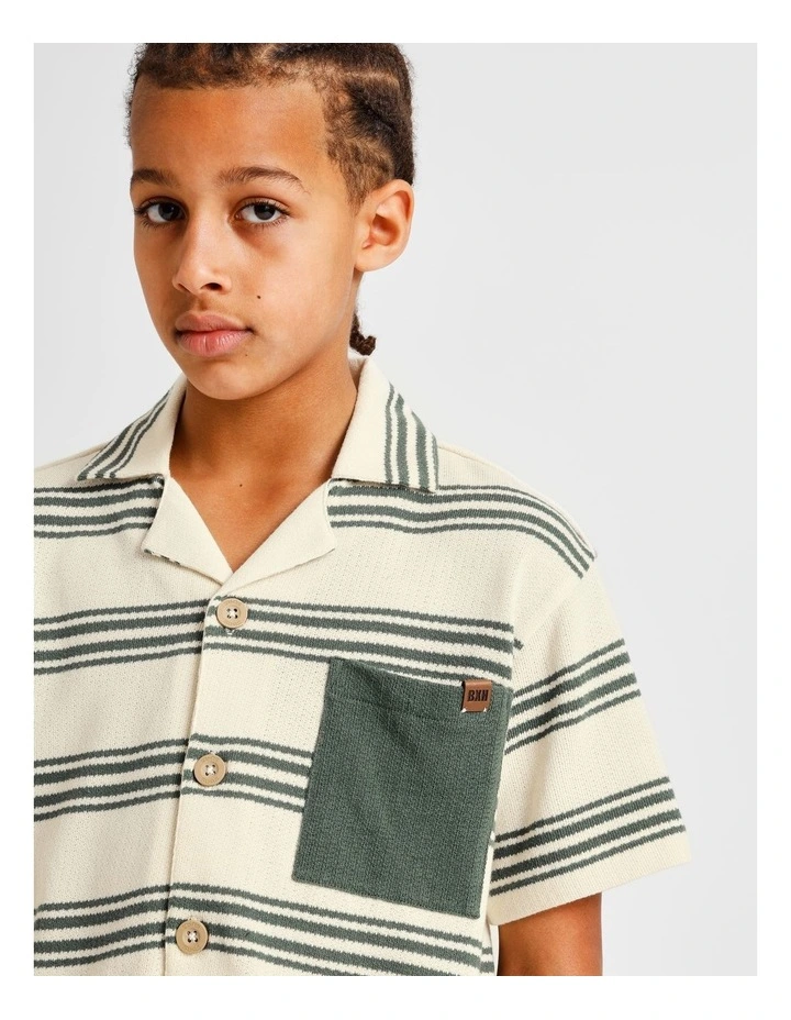 French Terry Resort Shirt in Green Stripe image 2