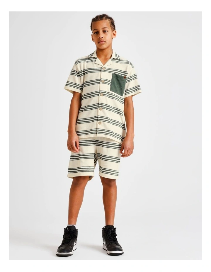 French Terry Resort Shirt in Green Stripe image 3