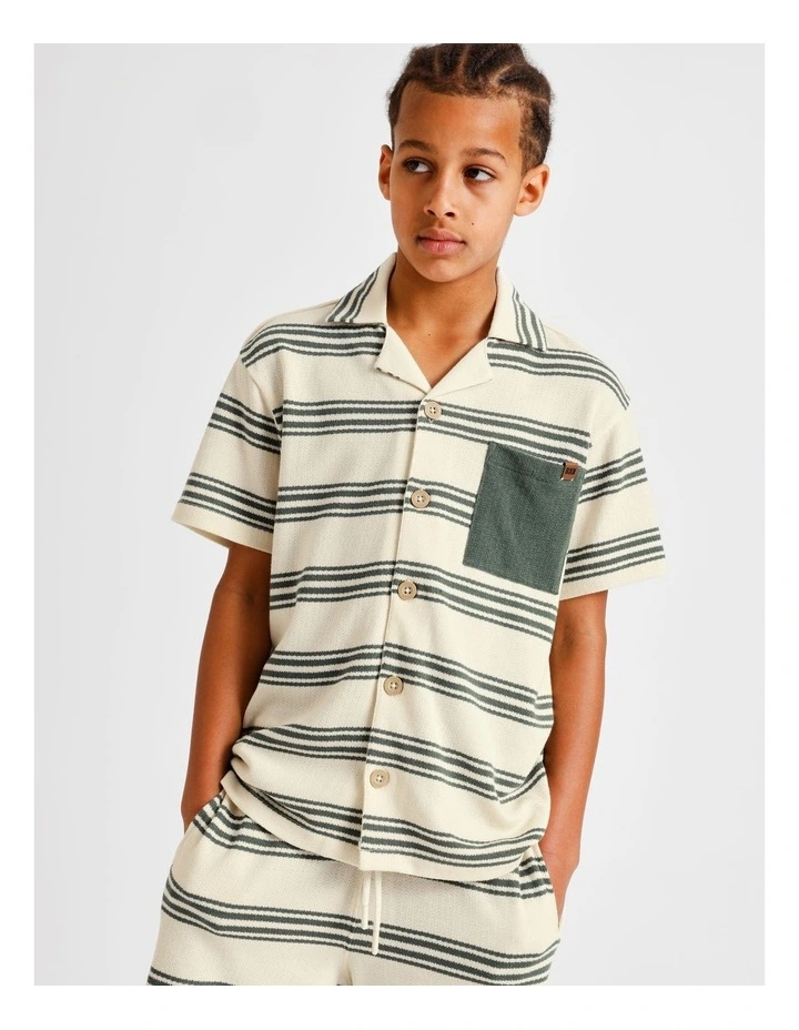 French Terry Resort Shirt in Green Stripe image 4