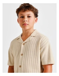 Knit Pointelle Resort Shirt in Beige