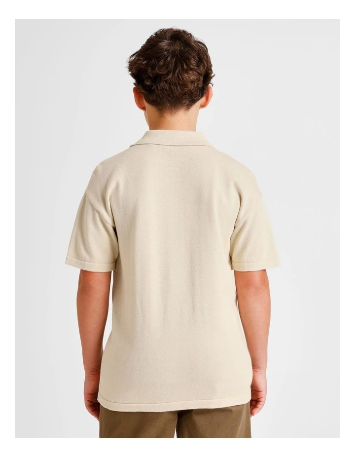 Knit Pointelle Resort Shirt in Beige image 5