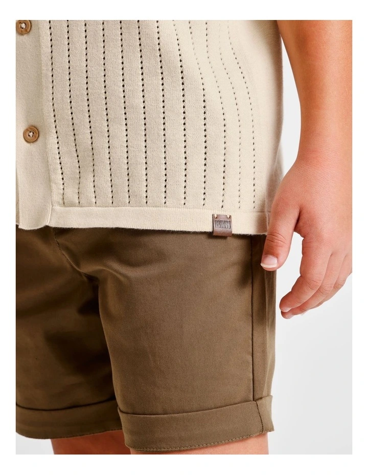 Knit Pointelle Resort Shirt in Beige image 6