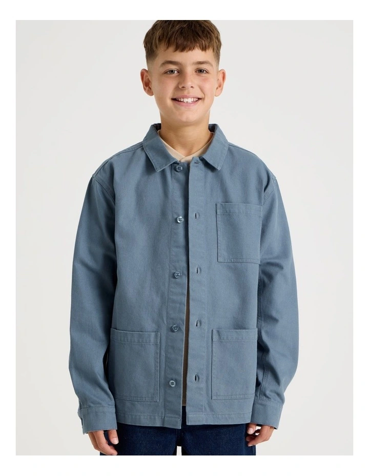 Oversized Worker Shirt in Mid Blue image 2