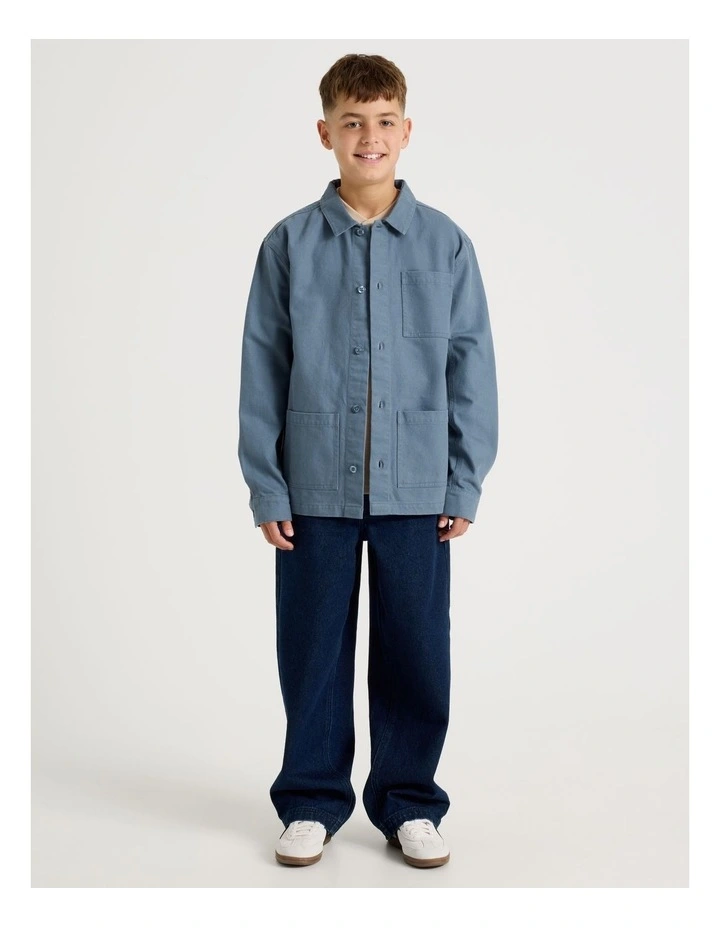 Oversized Worker Shirt in Mid Blue image 3