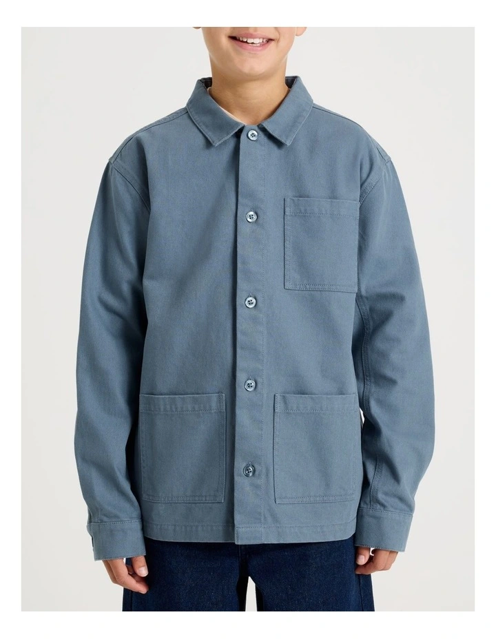 Oversized Worker Shirt in Mid Blue image 4