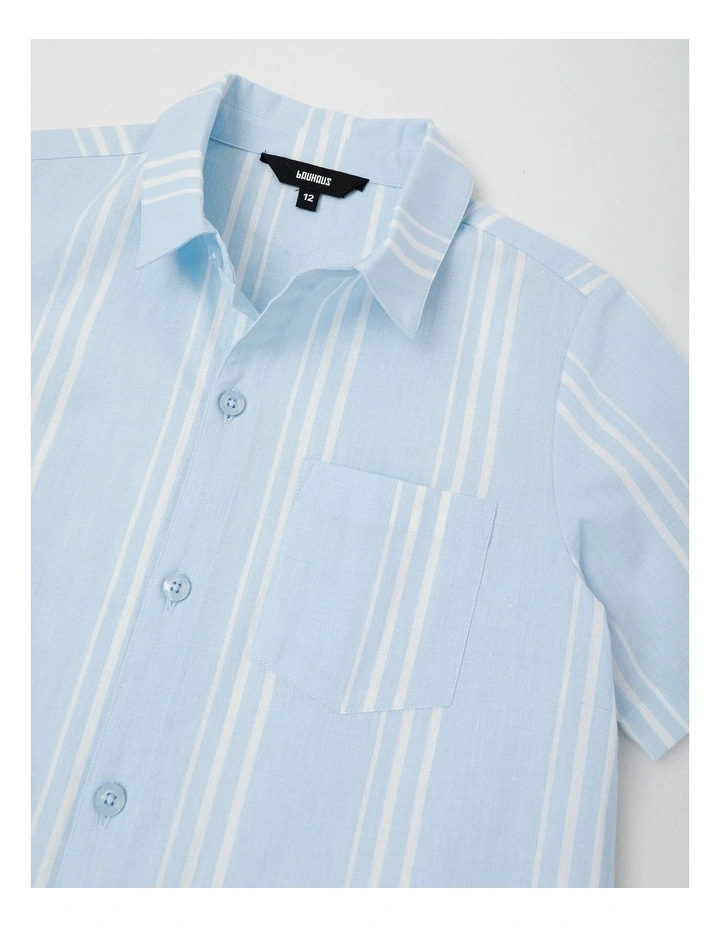 Short Sleeve Linen Shirt in Blue/White image 2