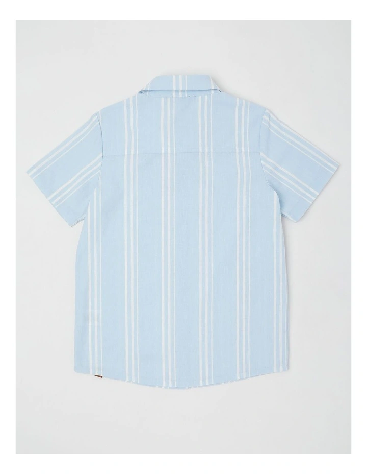 Short Sleeve Linen Shirt in Blue/White image 3