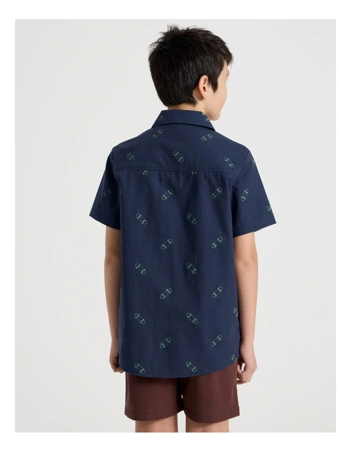 Short Sleeve Linen Shirt in Skateboard/Navy image 5