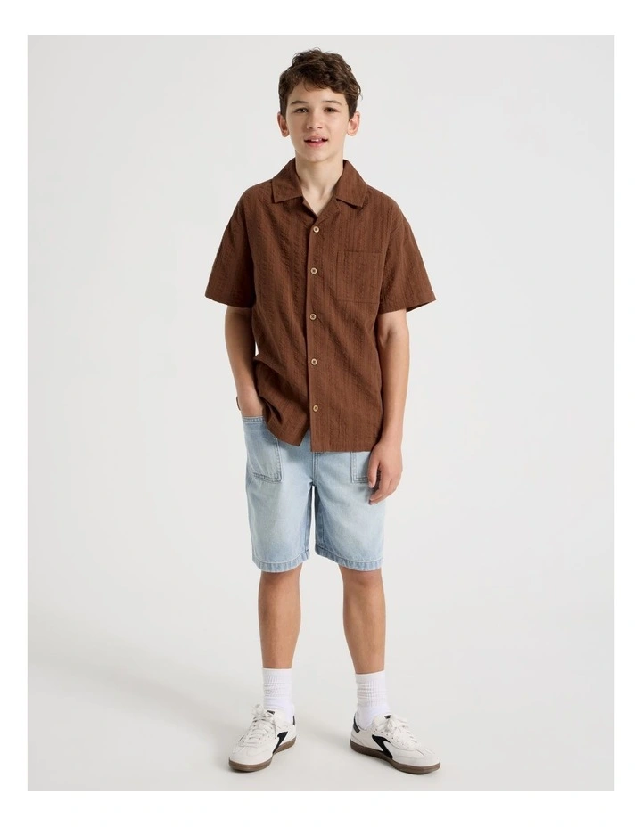 Short Sleeve Seersucker Shirt in Dark Brown image 2