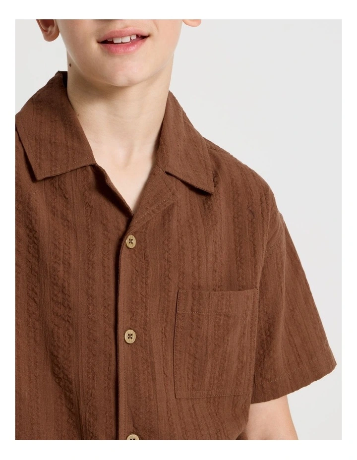 Short Sleeve Seersucker Shirt in Dark Brown image 3