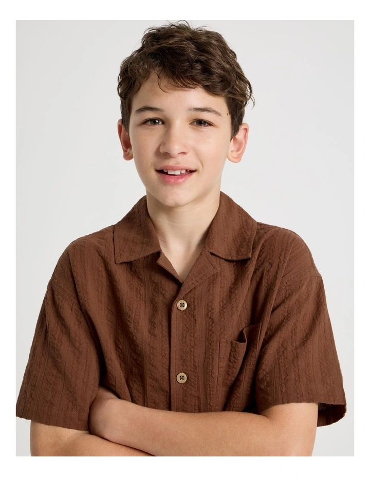 Short Sleeve Seersucker Shirt in Dark Brown image 4