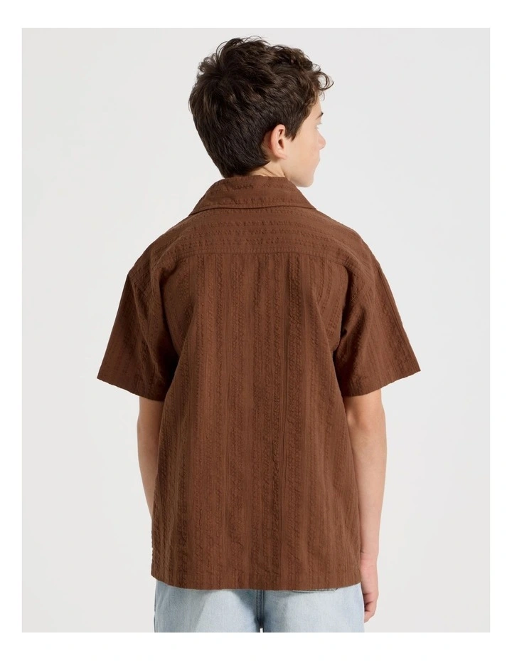 Short Sleeve Seersucker Shirt in Dark Brown image 5