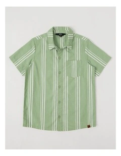 Short Sleeve Linen Shirt in Khaki/White