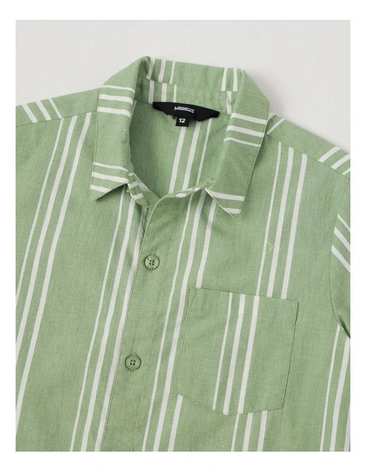 Short Sleeve Linen Shirt in Khaki/White image 2