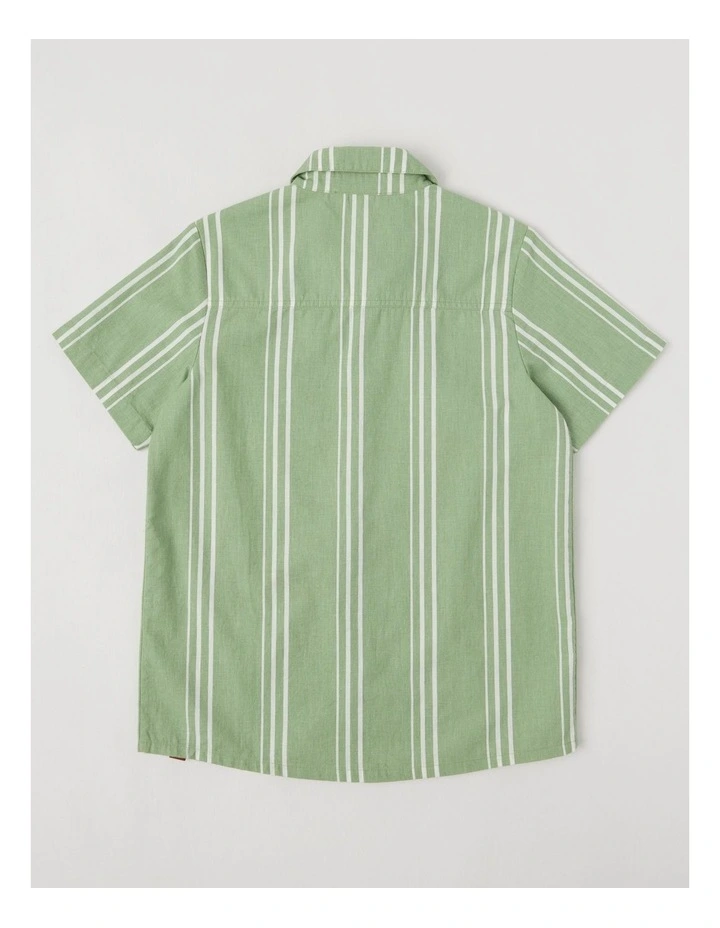 Short Sleeve Linen Shirt in Khaki/White image 3