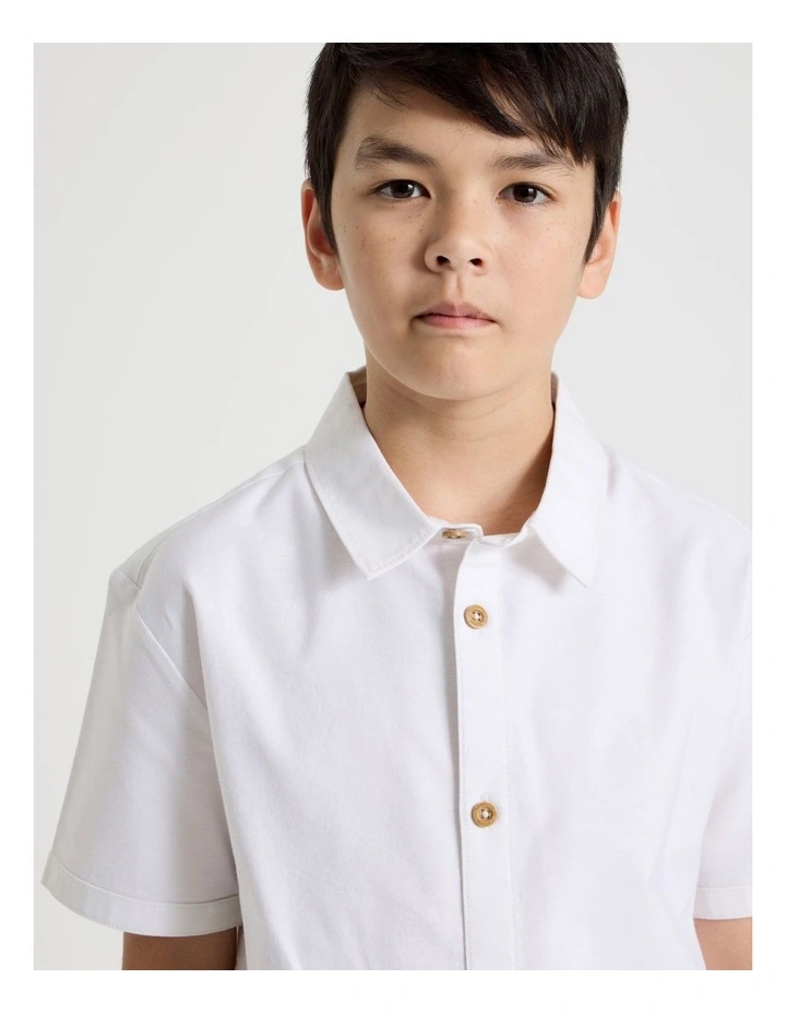 Short Sleeve Oxford Shirt in White image 4