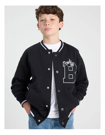 Fleece College Bomber in Black