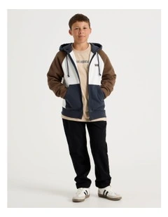 Splice Zip Thru Hood in White Navy and Brown