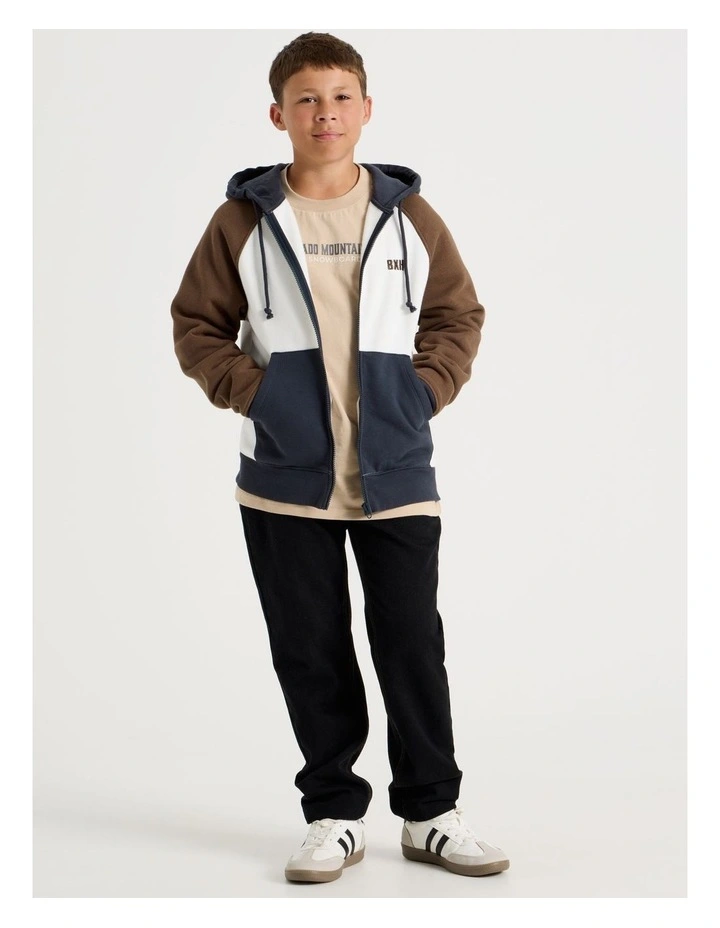 Splice Zip Thru Hood in White Navy and Brown image 1