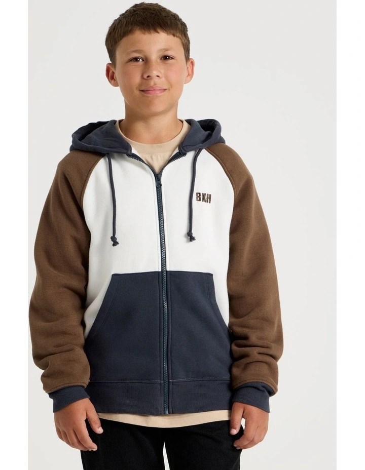 Splice Zip Thru Hood in White Navy and Brown image 2