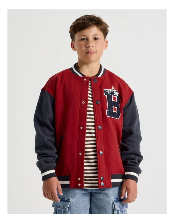 Fleece College Bombr in Navy and Burgundy image 1