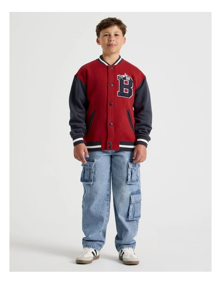 Fleece College Bombr in Navy and Burgundy image 2