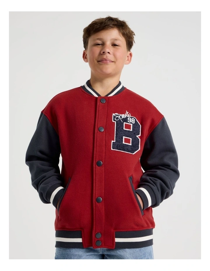 Fleece College Bombr in Navy and Burgundy image 3