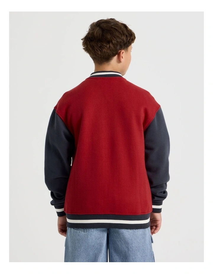 Fleece College Bombr in Navy and Burgundy image 5