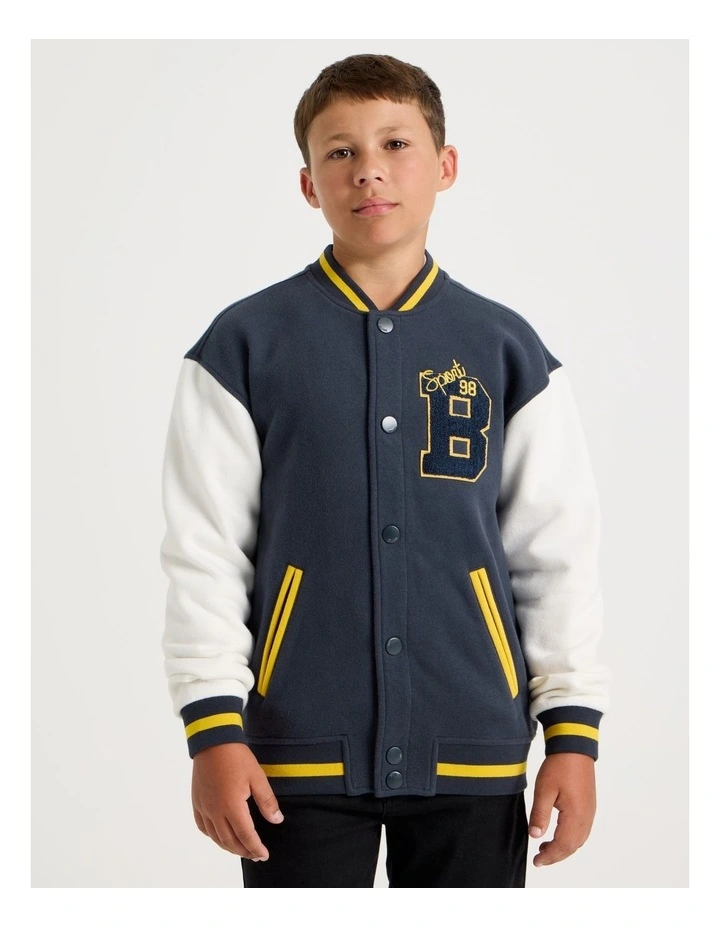 Fleece College Bomber in White and Navy image 1