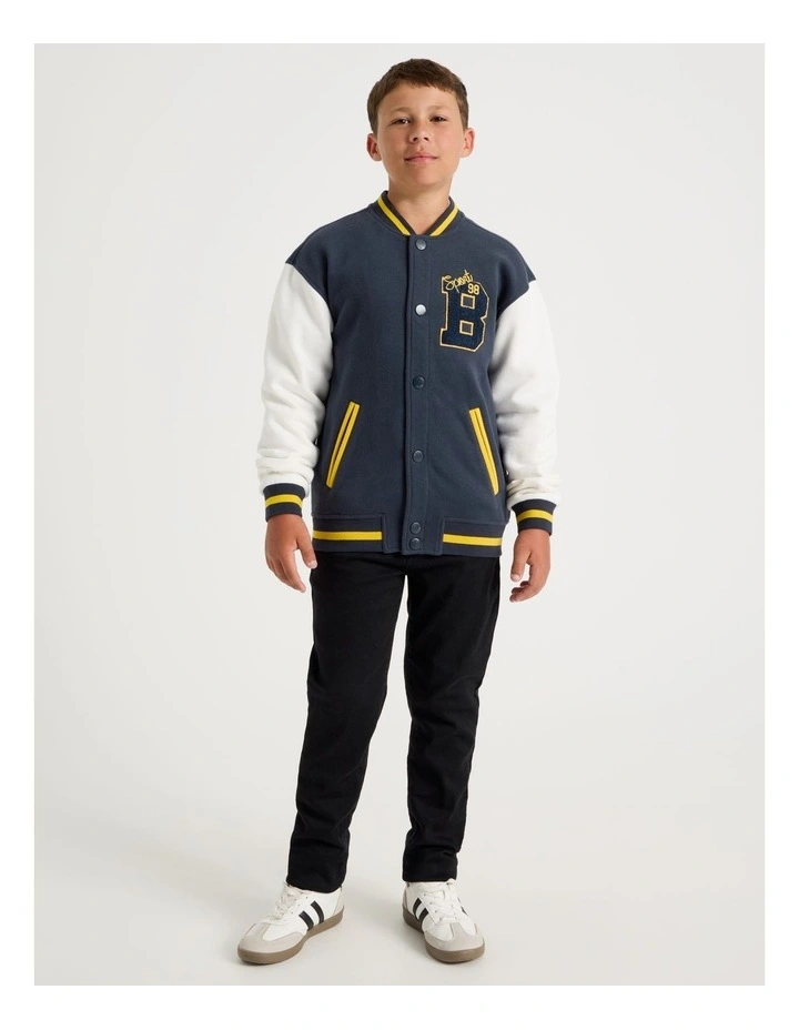 Fleece College Bomber in White and Navy image 2