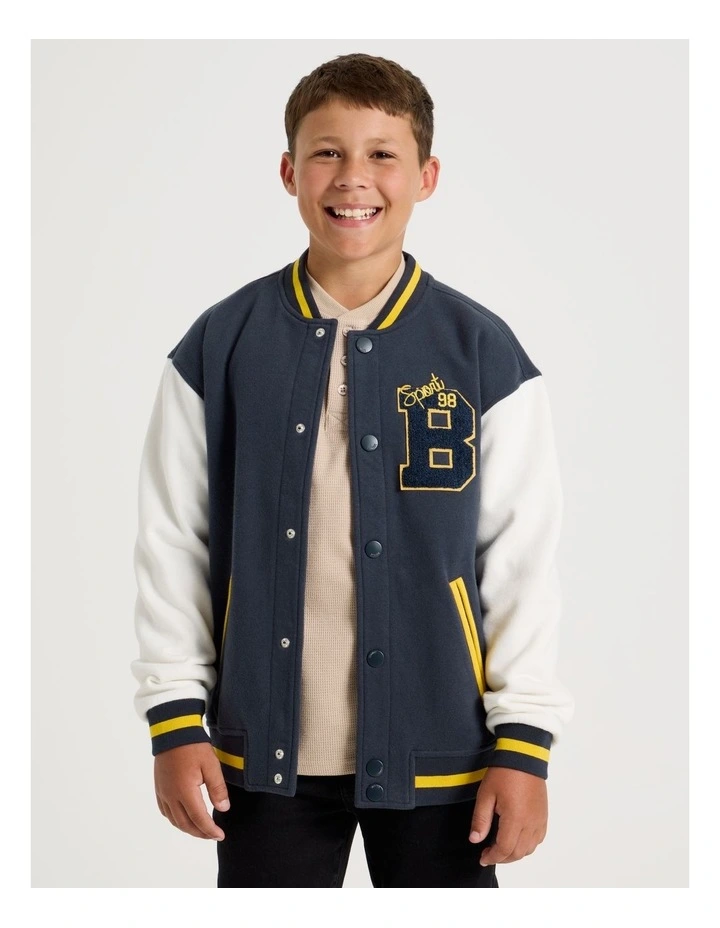 Fleece College Bomber in White and Navy image 3
