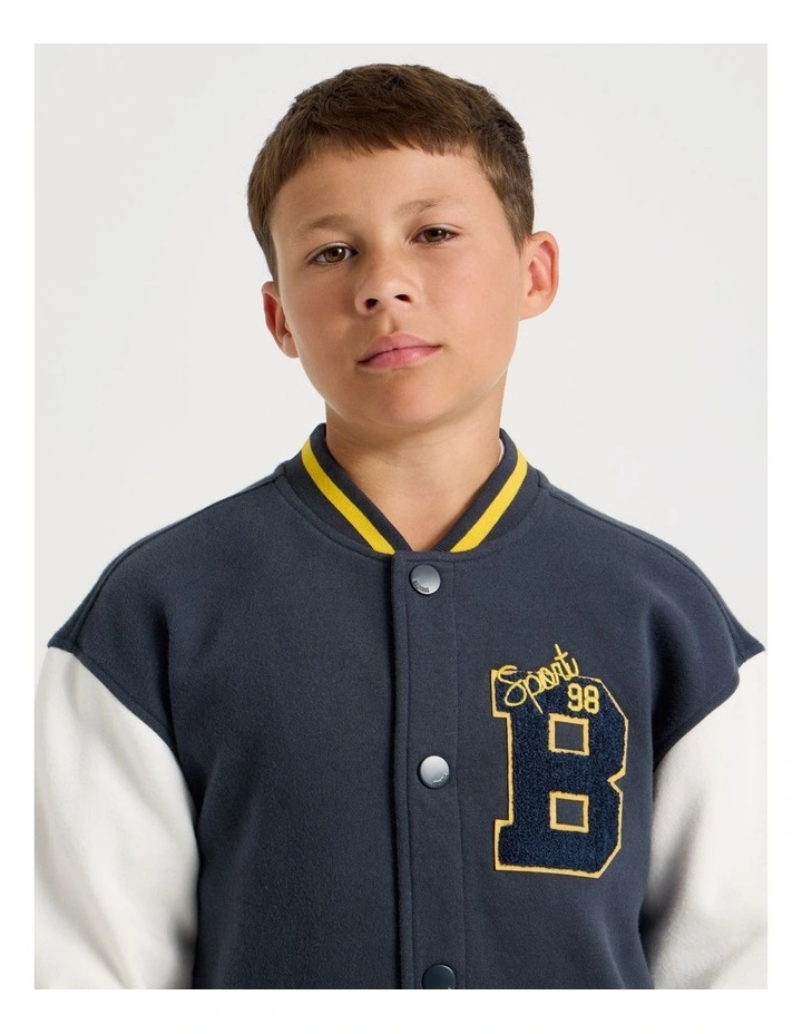 Fleece College Bomber in White and Navy image 4