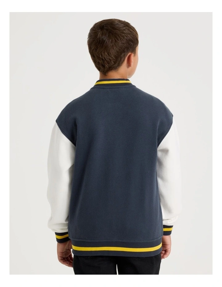 Fleece College Bomber in White and Navy image 5