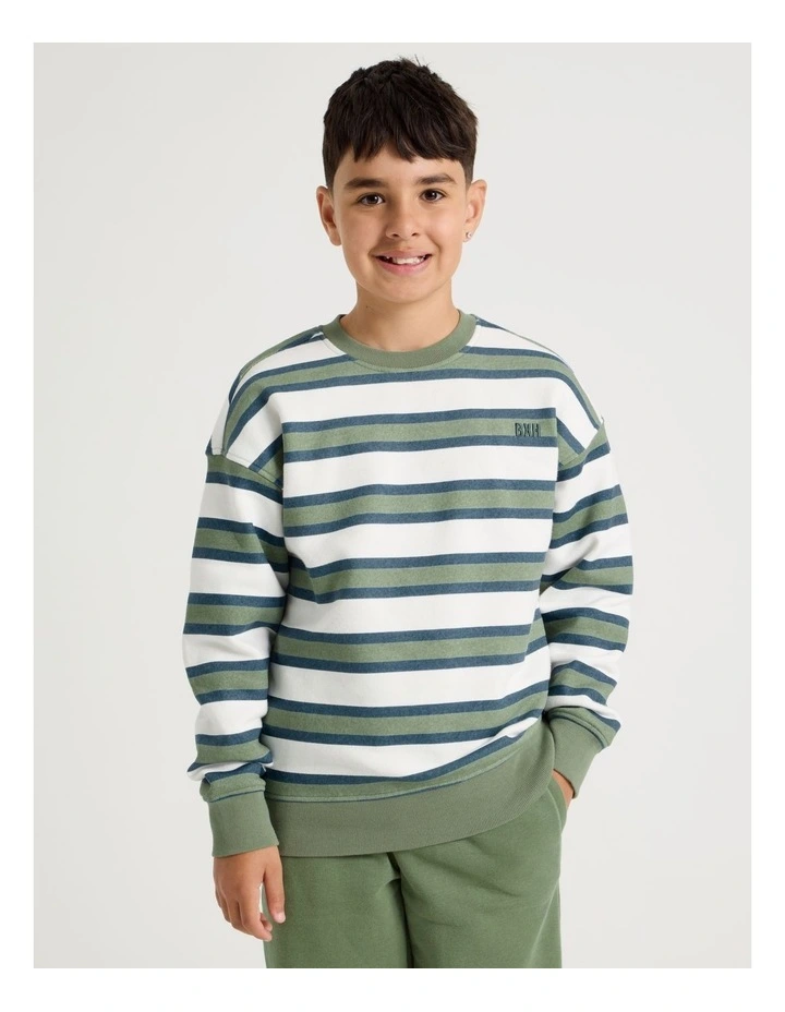 Essentials Crew Neck Sweat in Khaki Stripe image 1