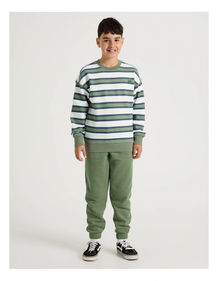 Essentials Crew Neck Sweat in Khaki Stripe image 2