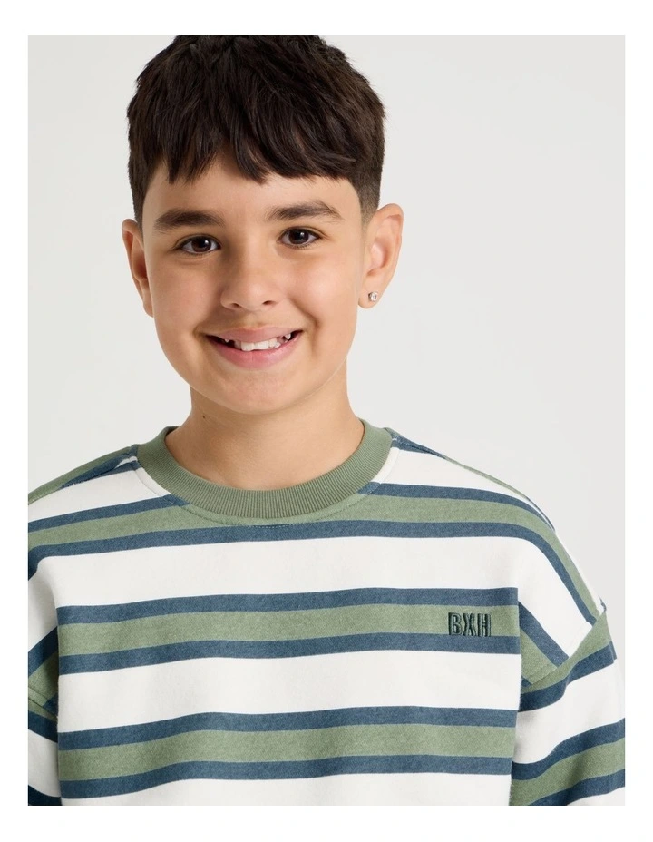 Essentials Crew Neck Sweat in Khaki Stripe image 3