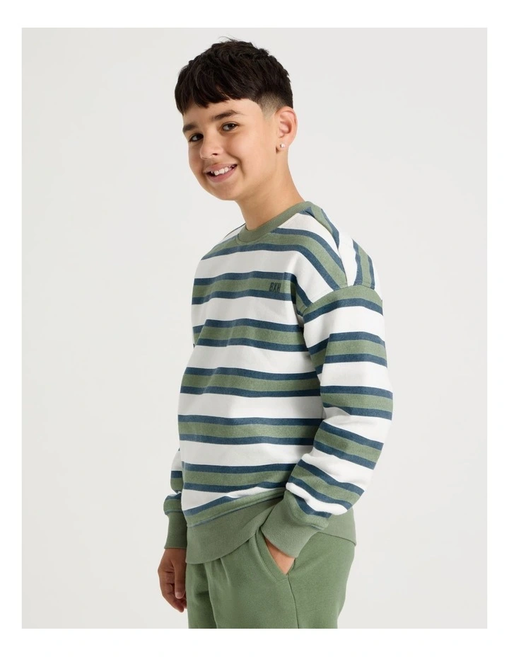 Essentials Crew Neck Sweat in Khaki Stripe image 4