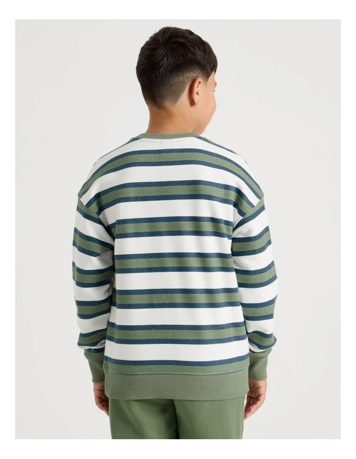 Essentials Crew Neck Sweat in Khaki Stripe image 5