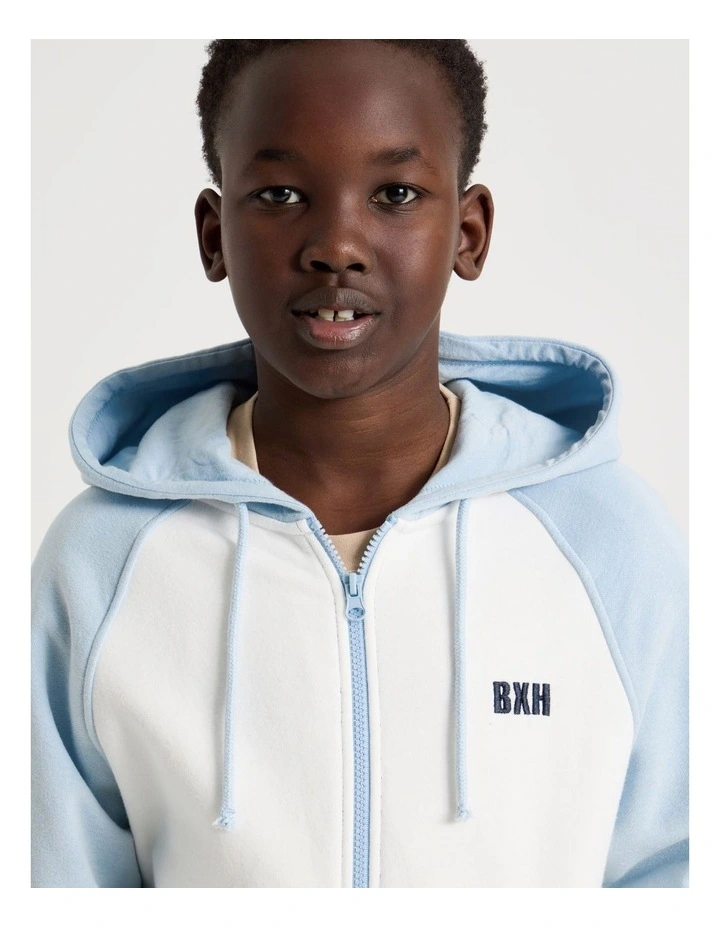 Splice Zip Thru Hooded Sweat Top in Light Blue image 2