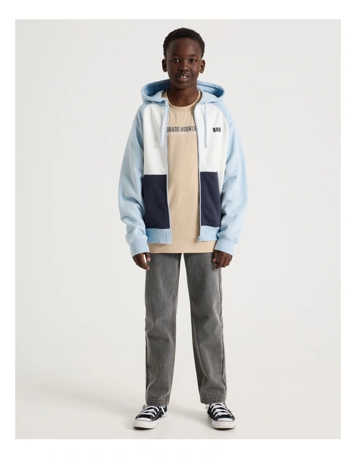 Splice Zip Thru Hooded Sweat Top in Light Blue image 3