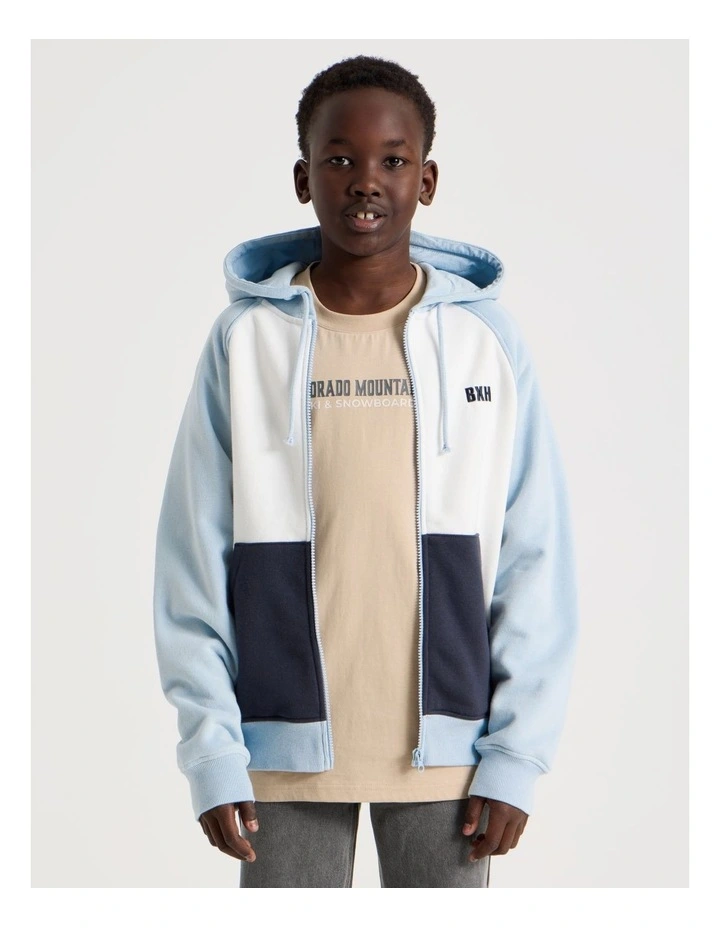 Splice Zip Thru Hooded Sweat Top in Light Blue image 4