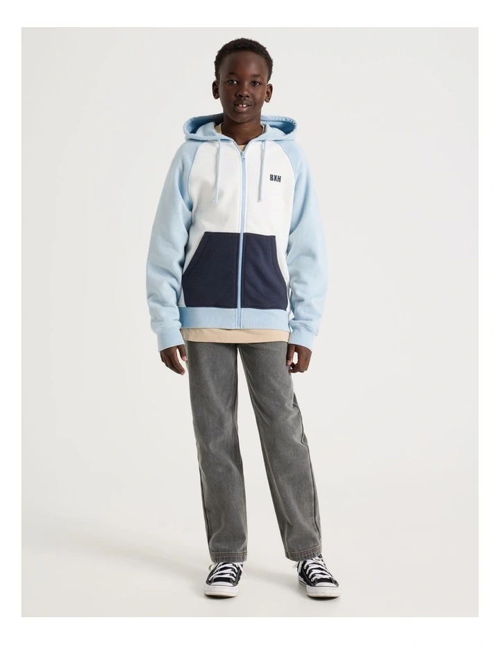 Splice Zip Thru Hooded Sweat Top in Light Blue image 5