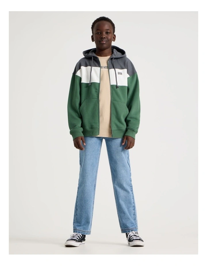 Splice Zip Thru Hooded Sweat Top in Khaki image 1