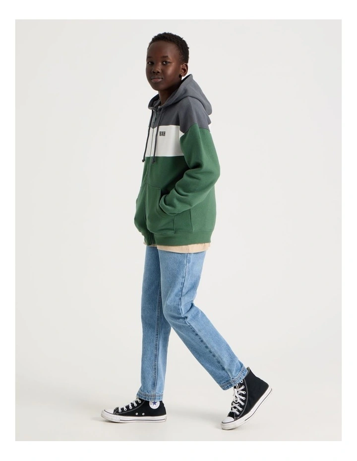 Splice Zip Thru Hooded Sweat Top in Khaki image 2