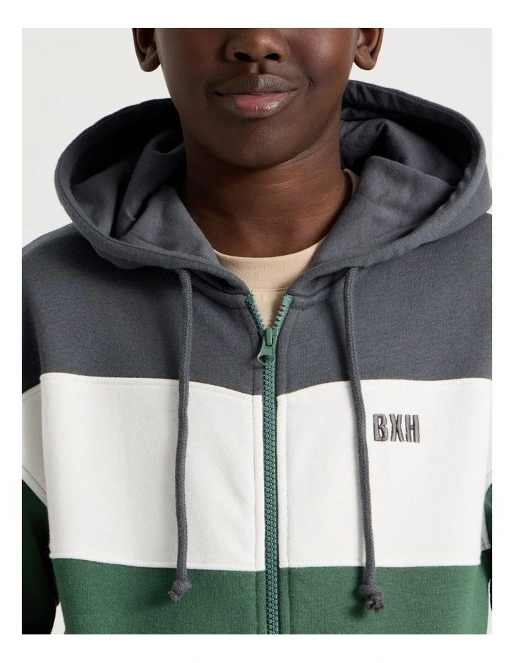 Splice Zip Thru Hooded Sweat Top in Khaki image 4