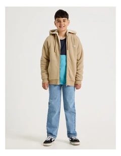 Sherpa Lined Hooded Zip Thru Sweat Top in Tan