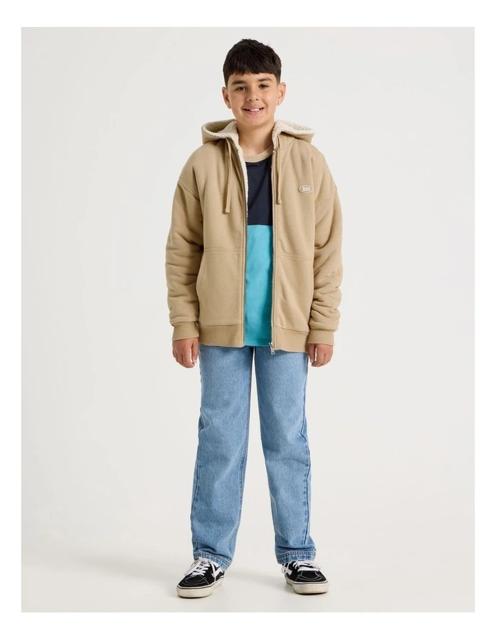 Sherpa Lined Hooded Zip Thru Sweat Top in Tan image 1