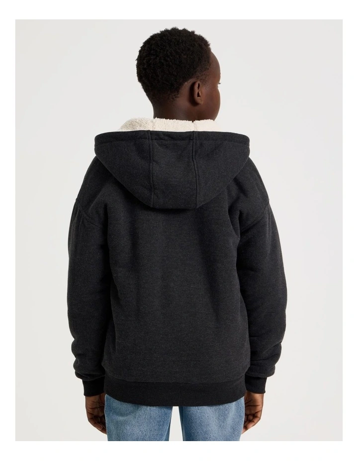 Sherpa Lined Hooded Zip Thru Sweat Top in Black image 6
