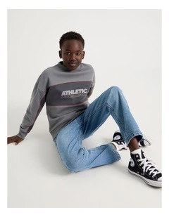 Oversized Crew Neck Sweat Top in Athletic Grey