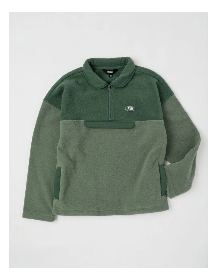 1/4 Zip Spliced Sweat Top in Khaki image 1